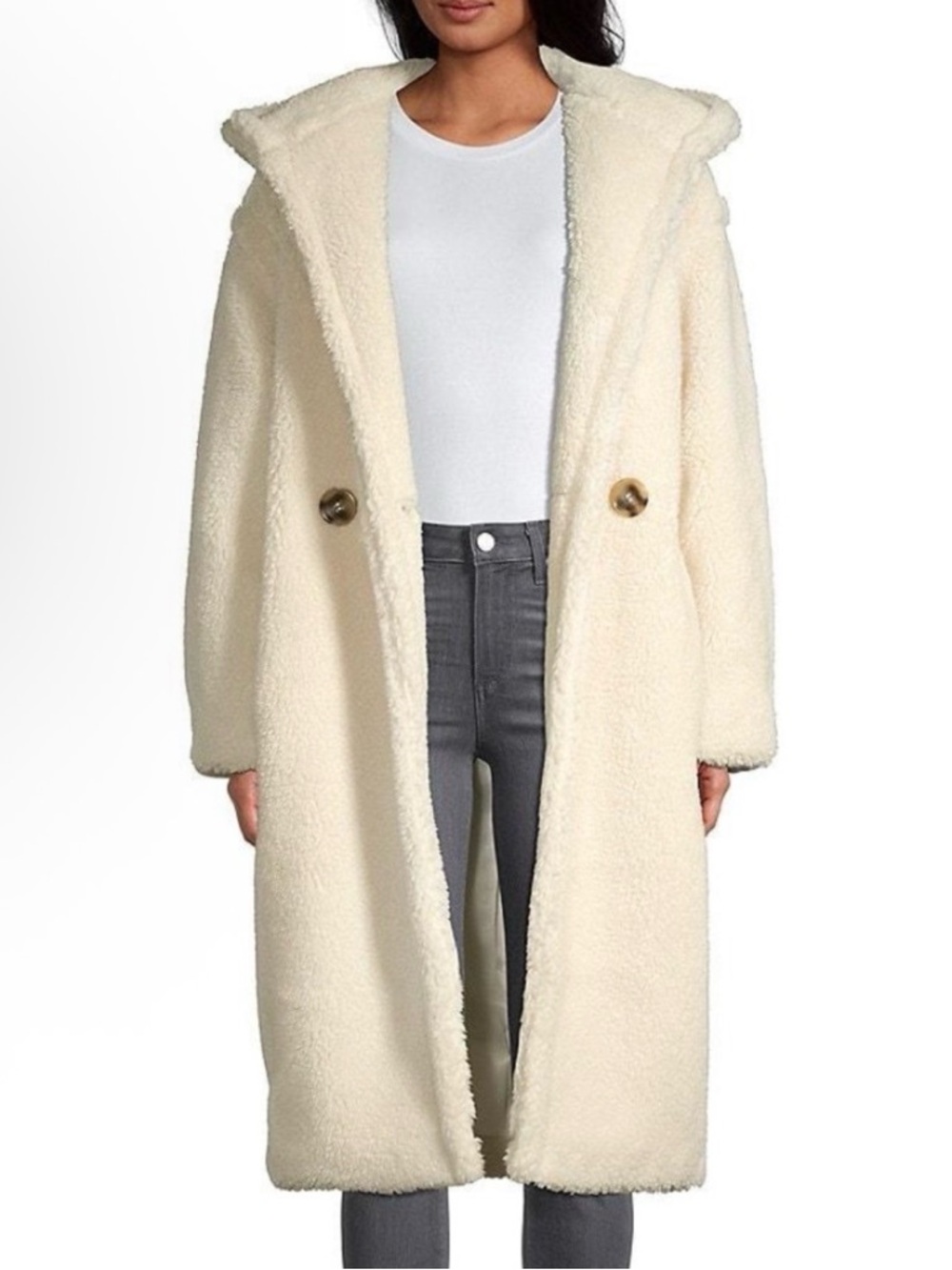 Apparis Teddy White Double Breasted Coat sz large